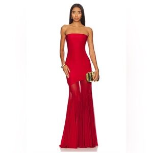 NWT Deme By Gabriella Strapless Red Evening Gown | Mesh Skirt | Size M | Revolve